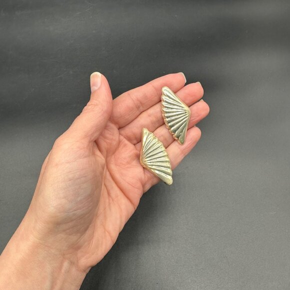 Vintage Sterling Silver Seashell Fan Earrings 925 Nautical Beach Jewelry Hollow - Picture 6 of 8